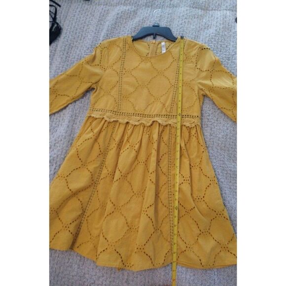 Zara mini Small Eyelet  dress boho cottage core mustard feminine - Picture 8 of 12